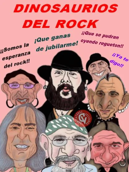 Viñetas de humor de los dinosaurios del Rock español