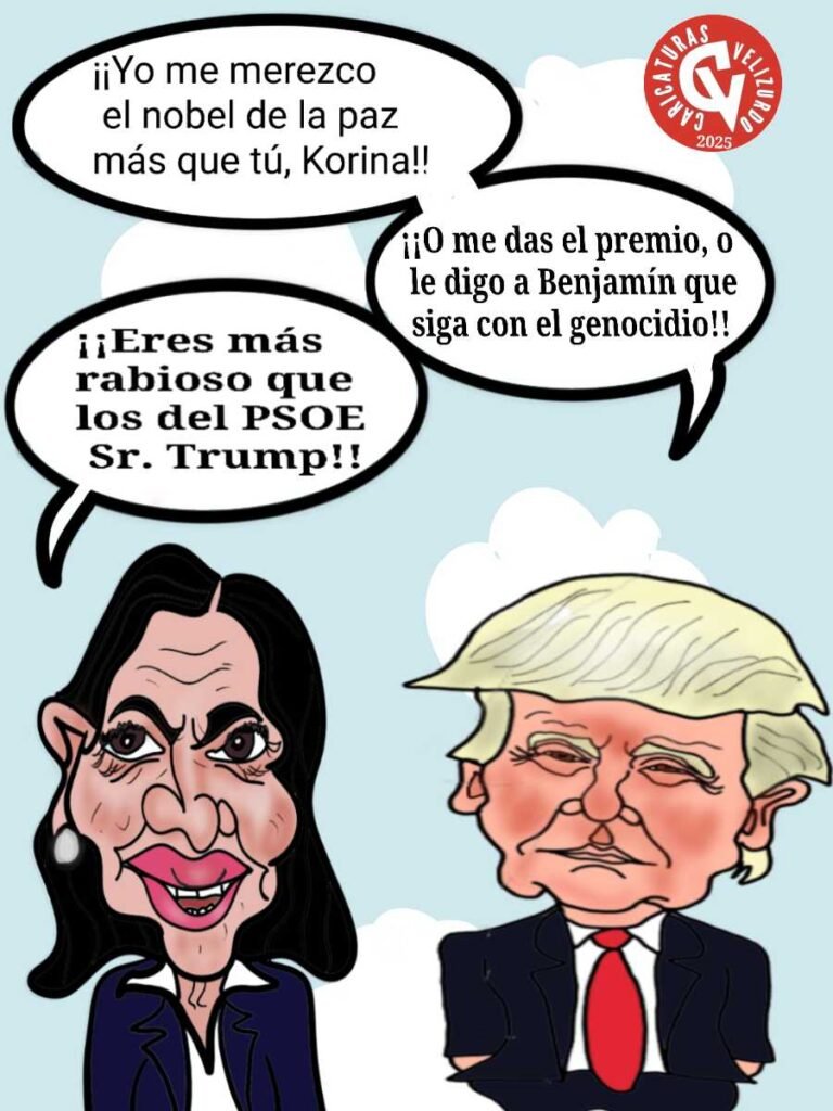 Viñeta de humor de Corina y Trump.
